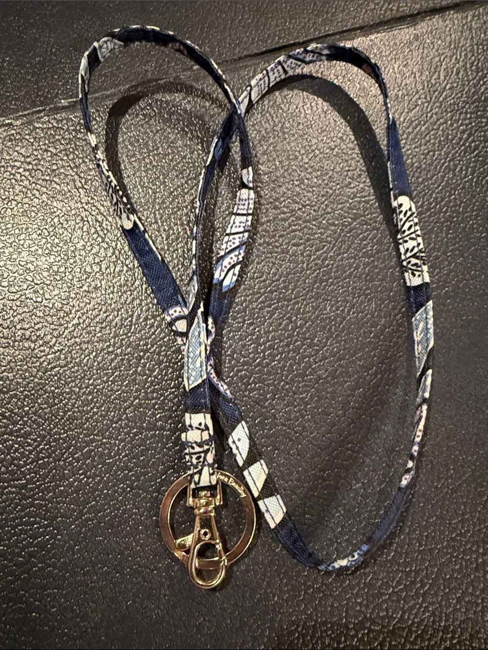 Vera Bradley Navy Floral Printed Lanyard with Silver Hardware